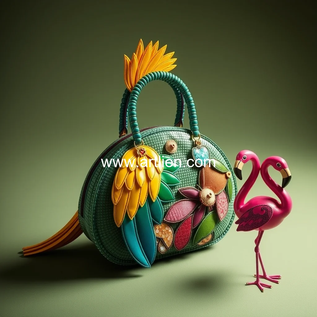 Artistic representation for Shalini passi's iconic bag collection: exquisite accessories shaped like parrots, teddies, and flamingos worth as much as cars!