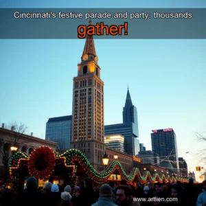 Artistic representation for Cincinnati's festive parade and party: thousands gather!