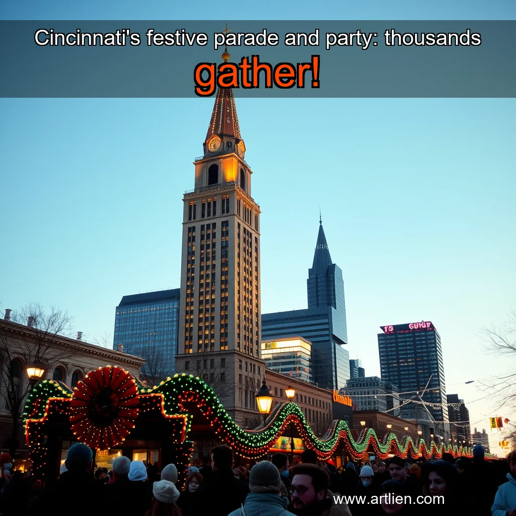Artistic representation for Cincinnati's festive parade and party: thousands gather!