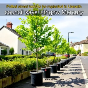 Artistic representation for Potted street trees to be replanted in Llanarth council says Lithgow Mercury