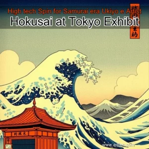Artistic representation for High tech Spin for Samurai era Ukiyo e Artist Hokusai at Tokyo Exhibit