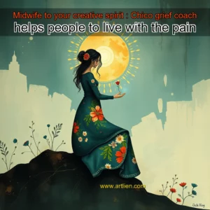 Artistic representation for Midwife to your creative spirit : Chico grief coach helps people to live with the pain