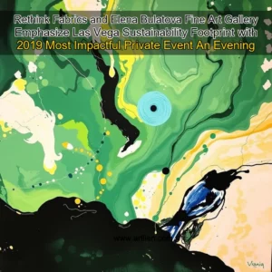 Artistic representation for Rethink Fabrics and Elena Bulatova Fine Art Gallery Emphasize Las Vega Sustainability Footprint with 2019 Most Impactful Private Event An Evening When Art Fashion Come to Life for a Cause